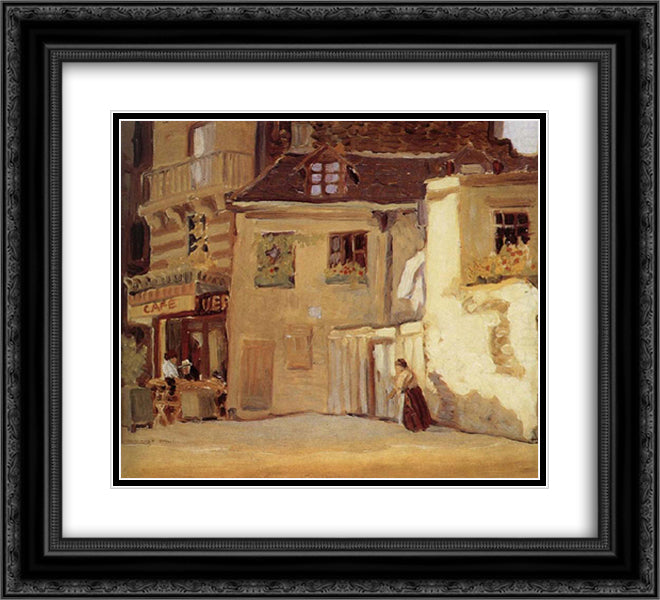 The cafe of Paris corner 22x20 Black Ornate Wood Framed Art Print Poster with Double Matting by Wood, Grant