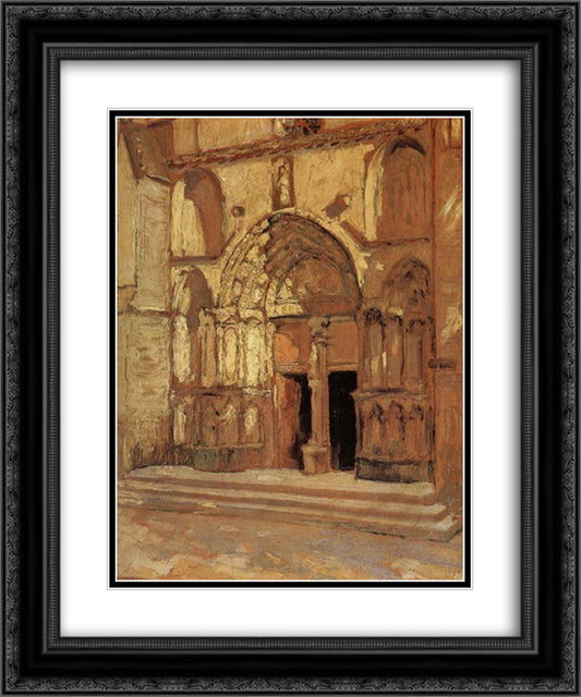 The Church doorway 20x24 Black Ornate Wood Framed Art Print Poster with Double Matting by Wood, Grant