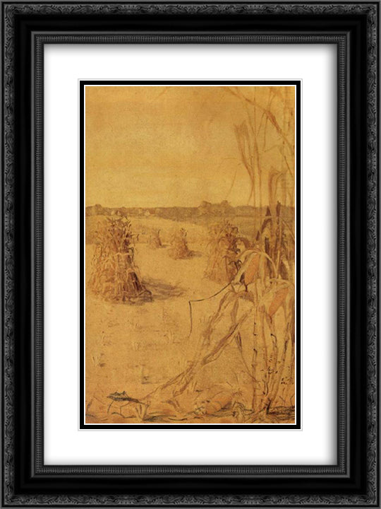 The Corn field 18x24 Black Ornate Wood Framed Art Print Poster with Double Matting by Wood, Grant