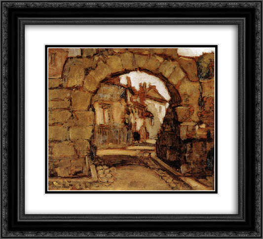 The Gate within The City walls 22x20 Black Ornate Wood Framed Art Print Poster with Double Matting by Wood, Grant