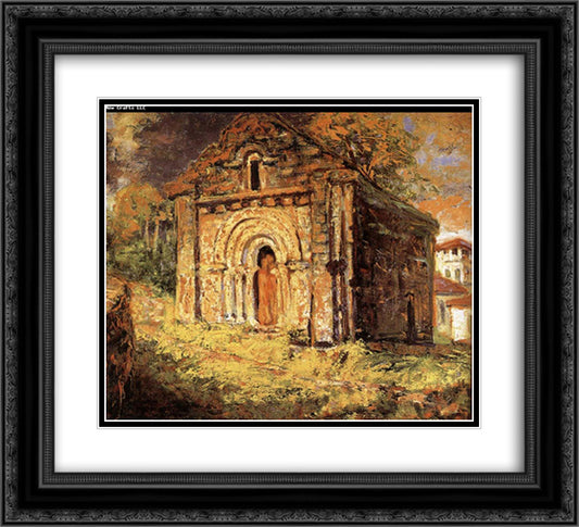 The Little Chapel Chancelade 22x20 Black Ornate Wood Framed Art Print Poster with Double Matting by Wood, Grant