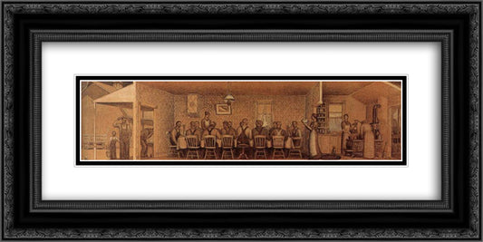 The Thresher's supper 24x12 Black Ornate Wood Framed Art Print Poster with Double Matting by Wood, Grant