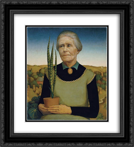 Woman with Plants 20x22 Black Ornate Wood Framed Art Print Poster with Double Matting by Wood, Grant