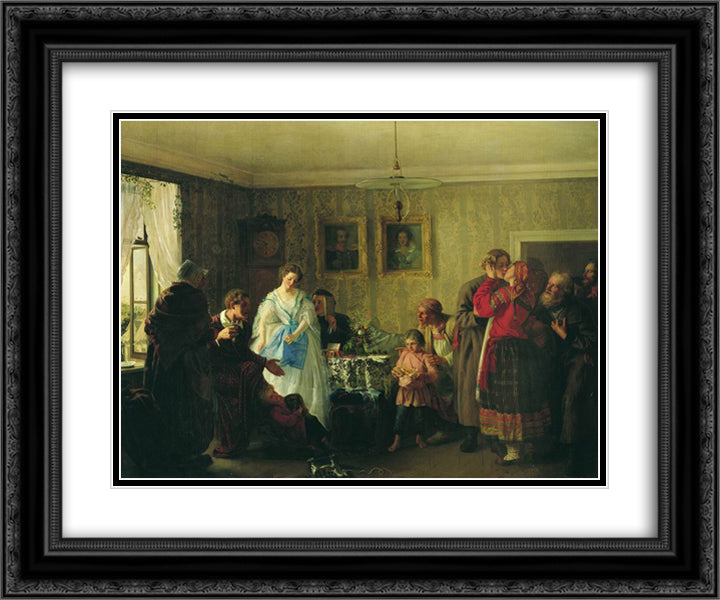 Congratulation of betrothed in landlord's house 24x20 Black Ornate Wood Framed Art Print Poster with Double Matting by Myasoyedov, Grigoriy