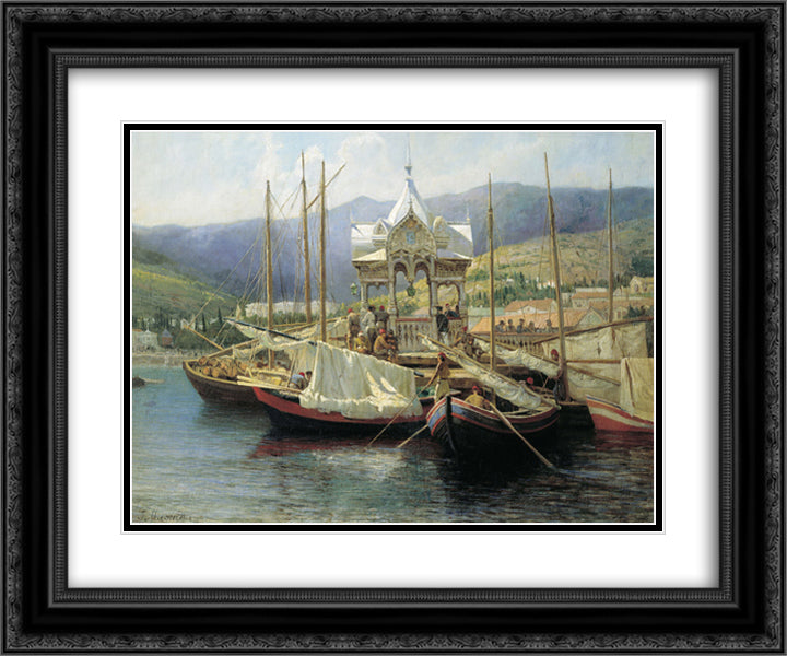 Enbarkement in Yalta 24x20 Black Ornate Wood Framed Art Print Poster with Double Matting by Myasoyedov, Grigoriy