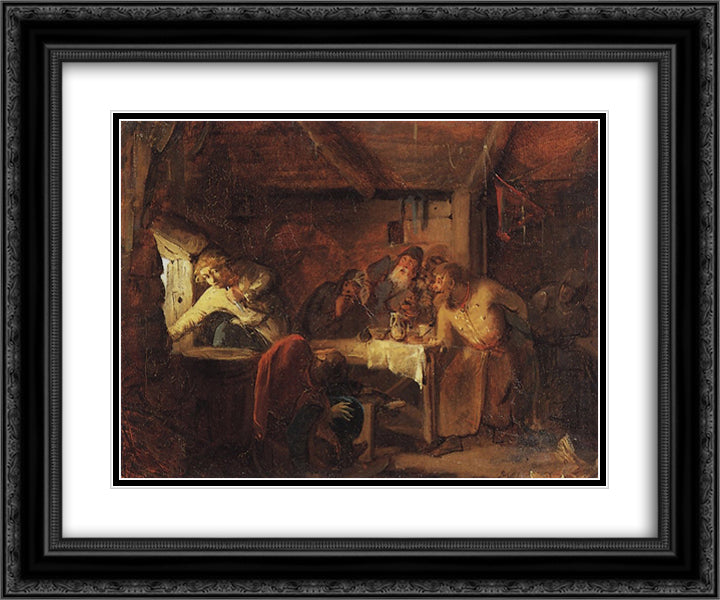 Escape of Grigory Otrepyev from inn on the Lithuanian border 24x20 Black Ornate Wood Framed Art Print Poster with Double Matting by Myasoyedov, Grigoriy