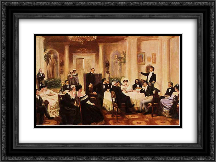 In the salon of Zenaida Volkonskaya 24x18 Black Ornate Wood Framed Art Print Poster with Double Matting by Myasoyedov, Grigoriy