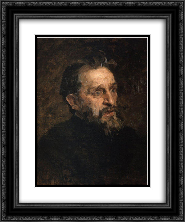 Portrait of I. Repin (study) 20x24 Black Ornate Wood Framed Art Print Poster with Double Matting by Myasoyedov, Grigoriy
