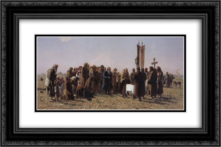 Prayer in time of drought 24x16 Black Ornate Wood Framed Art Print Poster with Double Matting by Myasoyedov, Grigoriy