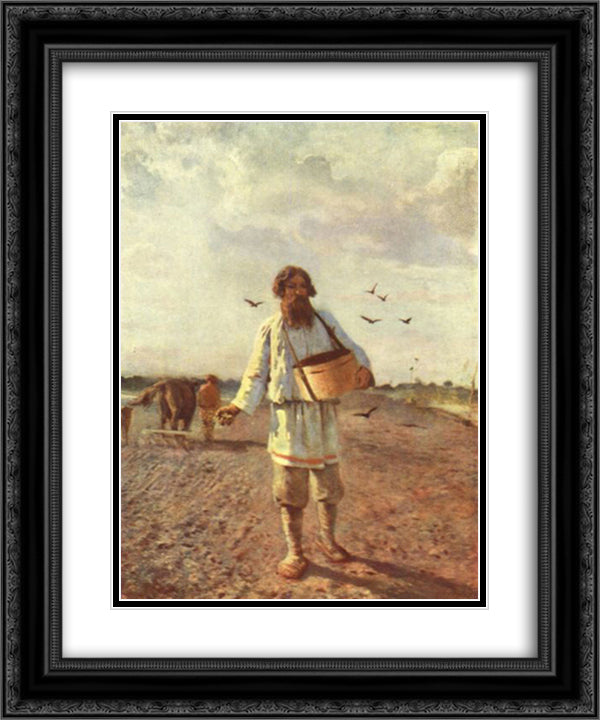 Sower 20x24 Black Ornate Wood Framed Art Print Poster with Double Matting by Myasoyedov, Grigoriy