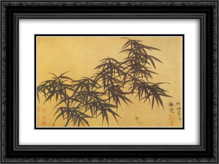 Ink Bamboo 24x18 Black Ornate Wood Framed Art Print Poster with Double Matting by Daosheng, Guan