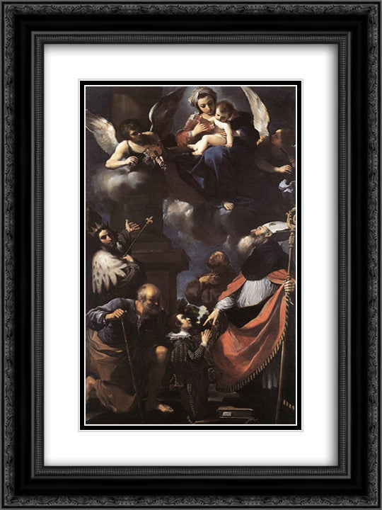 A Donor Presented to the Virgin 18x24 Black Ornate Wood Framed Art Print Poster with Double Matting by Guercino