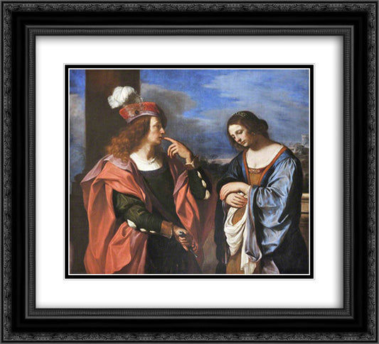 Absalom and Tamar 22x20 Black Ornate Wood Framed Art Print Poster with Double Matting by Guercino