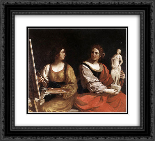 Allegory of Painting and Sculpture 22x20 Black Ornate Wood Framed Art Print Poster with Double Matting by Guercino