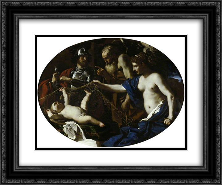 An Allegory with Venus, Mars, Cupid and Time 1626 24x20 Black Ornate Wood Framed Art Print Poster with Double Matting by Guercino