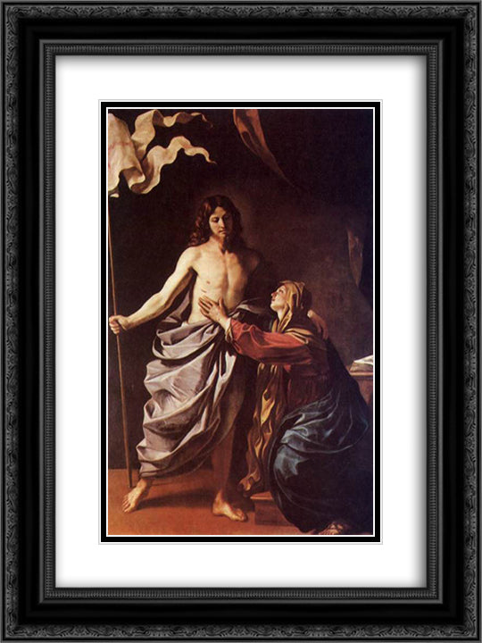 Apparition of Christ to the Virgin 1630 18x24 Black Ornate Wood Framed Art Print Poster with Double Matting by Guercino