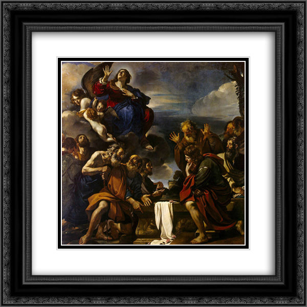 Assumption of the Virgin 20x20 Black Ornate Wood Framed Art Print Poster with Double Matting by Guercino