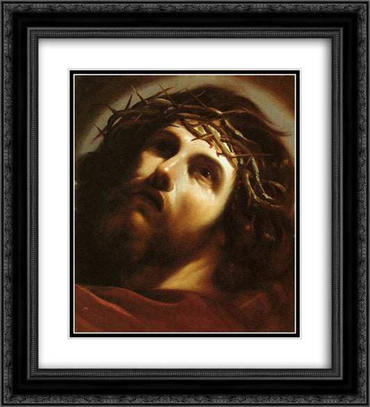 Christ Crowned with Thorns 20x22 Black Ornate Wood Framed Art Print Poster with Double Matting by Guercino