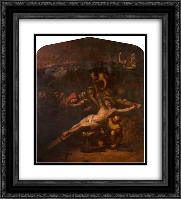 Crucifixion 20x22 Black Ornate Wood Framed Art Print Poster with Double Matting by Guercino