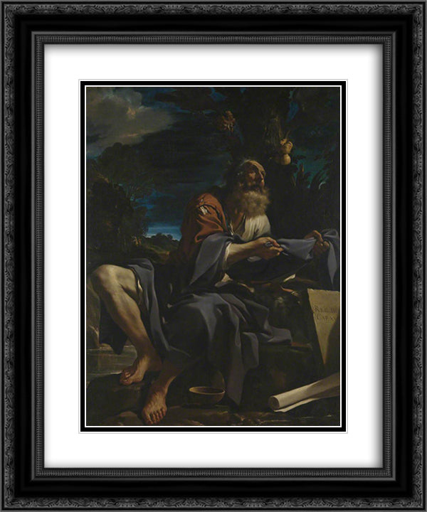 Elijah fed by Ravens 20x24 Black Ornate Wood Framed Art Print Poster with Double Matting by Guercino