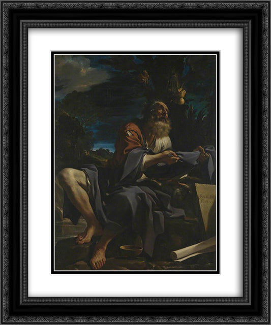 Elijah fed by Ravens 20x24 Black Ornate Wood Framed Art Print Poster with Double Matting by Guercino