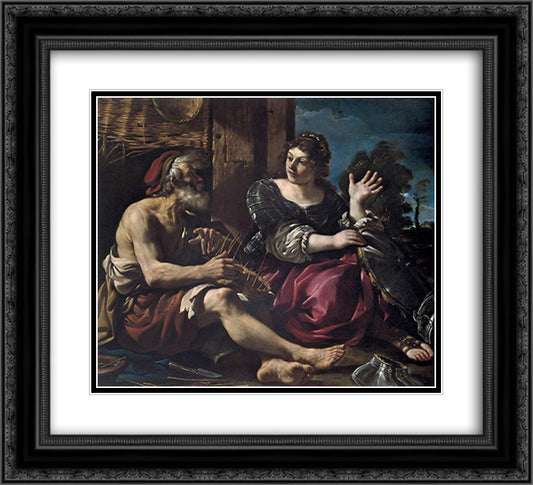 Erminia and the Shepherd 22x20 Black Ornate Wood Framed Art Print Poster with Double Matting by Guercino