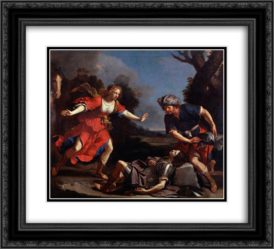 Erminia Finding the Wounded Tancred 22x20 Black Ornate Wood Framed Art Print Poster with Double Matting by Guercino