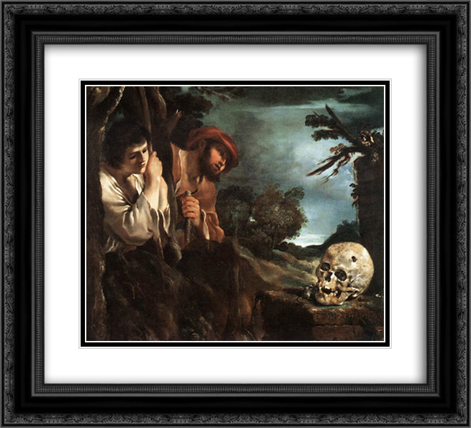 Et in Arcadia Ego 22x20 Black Ornate Wood Framed Art Print Poster with Double Matting by Guercino