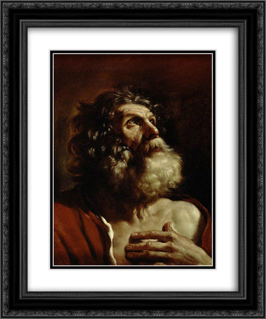 Head of an old Man 20x24 Black Ornate Wood Framed Art Print Poster with Double Matting by Guercino