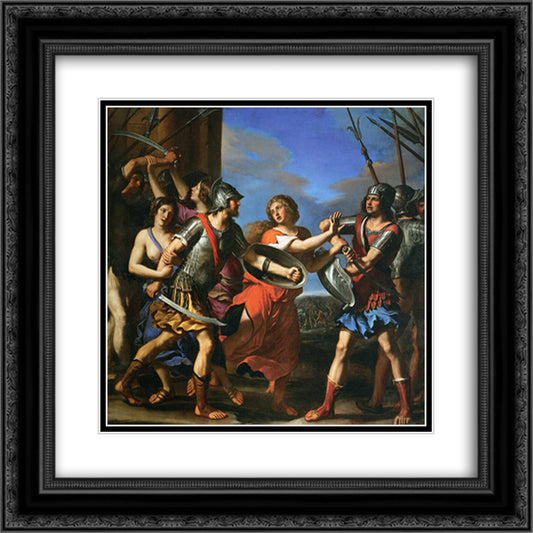 Hersilia Separating Romulus and Tatius 20x20 Black Ornate Wood Framed Art Print Poster with Double Matting by Guercino