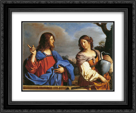 Jesus and the Samaritan Woman at the Well 24x20 Black Ornate Wood Framed Art Print Poster with Double Matting by Guercino