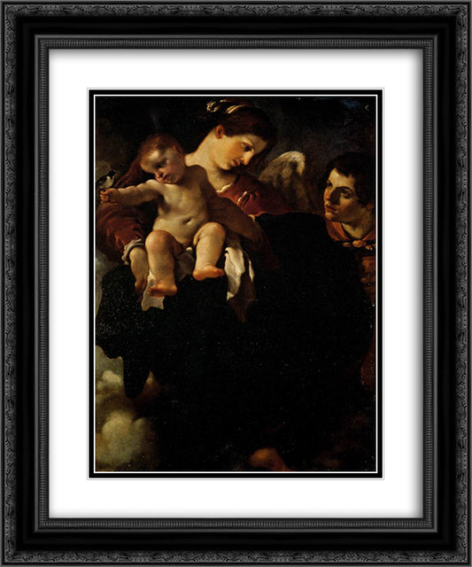 Madonna of the Swallow 20x24 Black Ornate Wood Framed Art Print Poster with Double Matting by Guercino