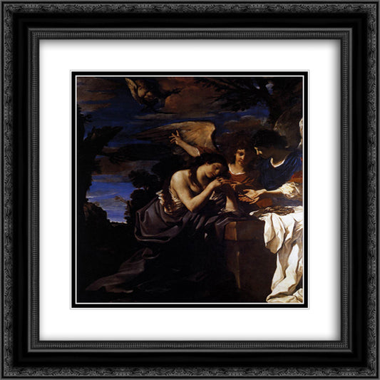 Magdalen and Two Angels 20x20 Black Ornate Wood Framed Art Print Poster with Double Matting by Guercino