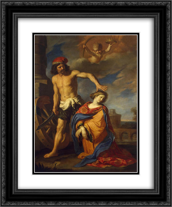 Martyrdom of St Catherine 20x24 Black Ornate Wood Framed Art Print Poster with Double Matting by Guercino