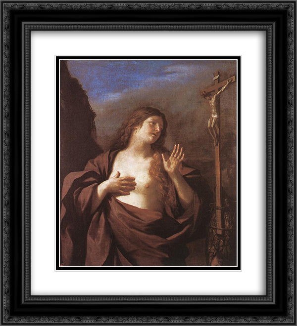 Mary Magdalene in Penitence 20x22 Black Ornate Wood Framed Art Print Poster with Double Matting by Guercino