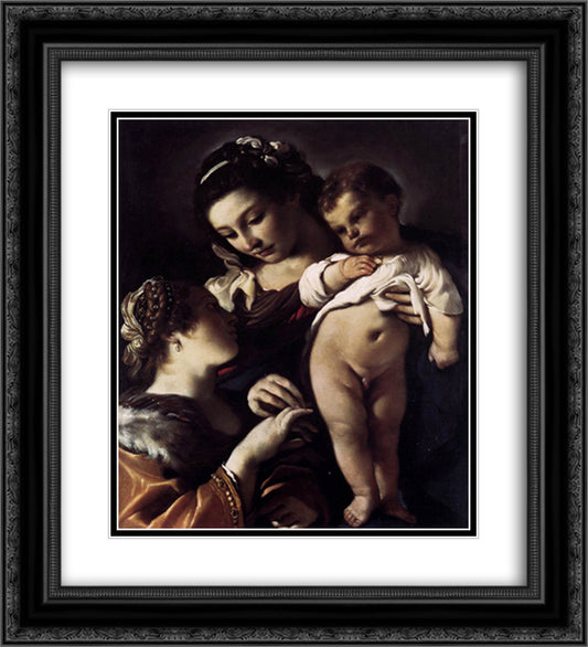 Mystical Marriage of St Catherine of Alexandria 20x22 Black Ornate Wood Framed Art Print Poster with Double Matting by Guercino