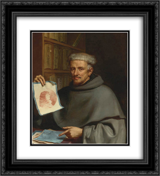 Portrait of Fra Bonaventura Bisi, Called 'Il Pittorino' 20x22 Black Ornate Wood Framed Art Print Poster with Double Matting by Guercino