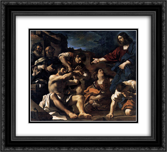 Raising of Lazarus 22x20 Black Ornate Wood Framed Art Print Poster with Double Matting by Guercino