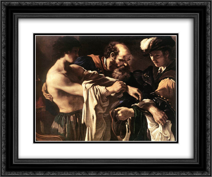 Return of the Prodigal Son 24x20 Black Ornate Wood Framed Art Print Poster with Double Matting by Guercino