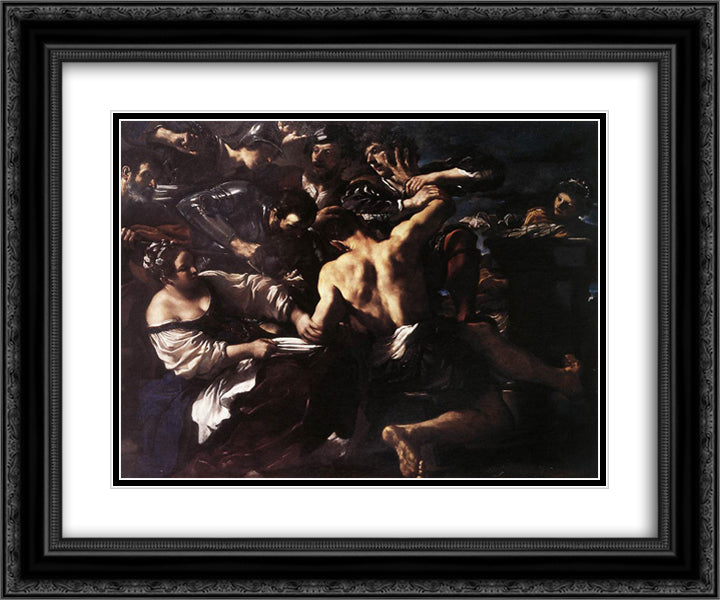 Samson Captured by the Philistines 24x20 Black Ornate Wood Framed Art Print Poster with Double Matting by Guercino