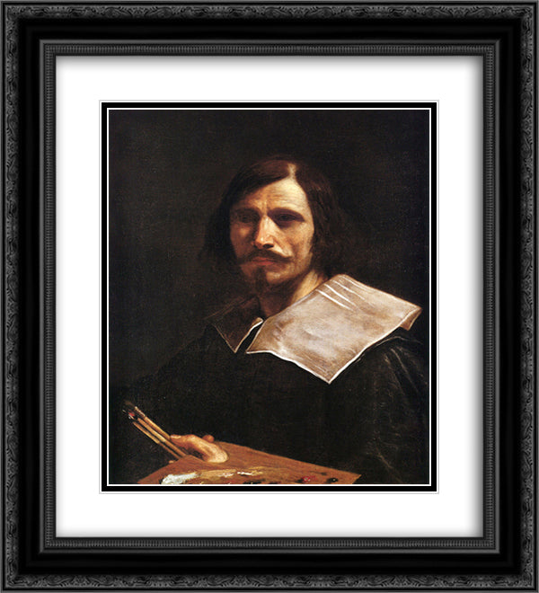 Self portrait 20x22 Black Ornate Wood Framed Art Print Poster with Double Matting by Guercino