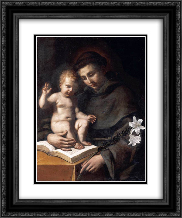 St Anthony of Padua with the Infant Christ 20x24 Black Ornate Wood Framed Art Print Poster with Double Matting by Guercino