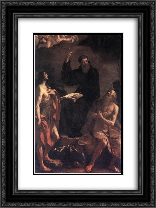 St Augustine, St John the Baptist and St Paul the Hermit 18x24 Black Ornate Wood Framed Art Print Poster with Double Matting by Guercino