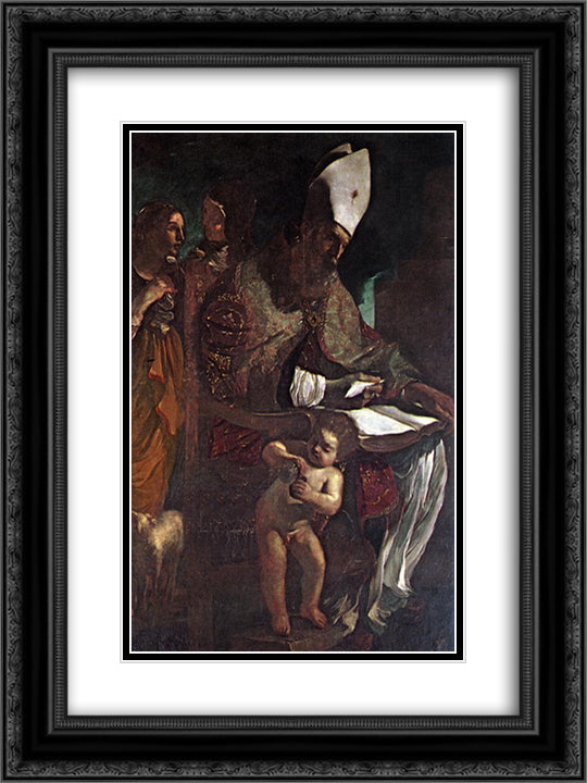 St Augustine 18x24 Black Ornate Wood Framed Art Print Poster with Double Matting by Guercino