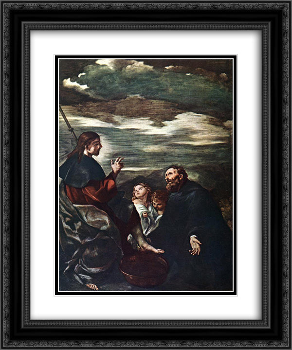 St Augustine Washing the Feet of the Redeemer 20x24 Black Ornate Wood Framed Art Print Poster with Double Matting by Guercino