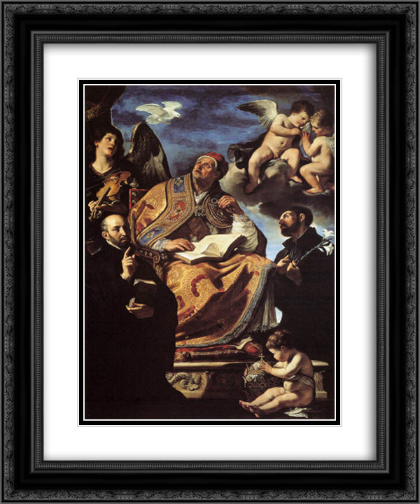 St Gregory the Great with Sts Ignatius and Francis Xavier 20x24 Black Ornate Wood Framed Art Print Poster with Double Matting by Guercino