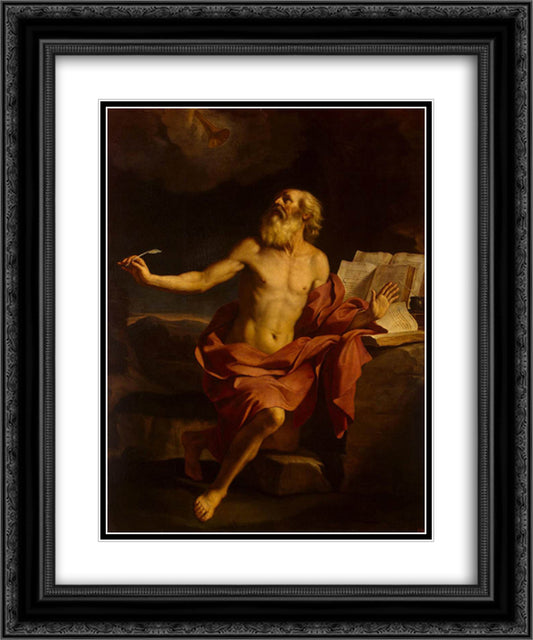 St Jerome in the Wilderness 20x24 Black Ornate Wood Framed Art Print Poster with Double Matting by Guercino