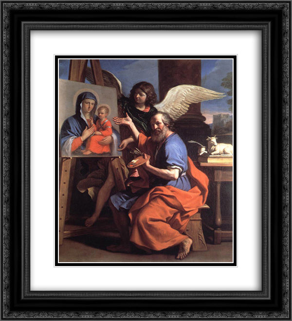 St Luke Displaying a Painting of the Virgin 20x22 Black Ornate Wood Framed Art Print Poster with Double Matting by Guercino