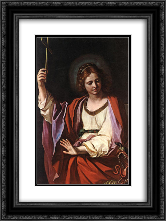 St Marguerite 18x24 Black Ornate Wood Framed Art Print Poster with Double Matting by Guercino