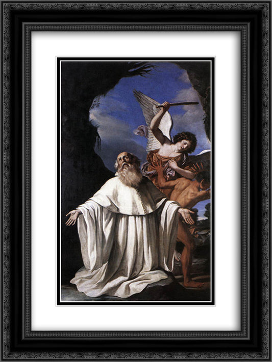 St Romuald 18x24 Black Ornate Wood Framed Art Print Poster with Double Matting by Guercino